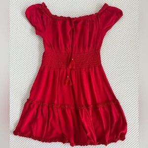 American Eagle red off the shoulder peasant tiered mini dress size small